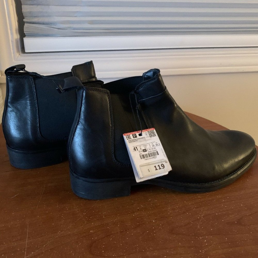 Zara Men's Chelsea Leather Ankle Boots Black - Size 8 Brand New With Tags $119 - Picture 2 of 7